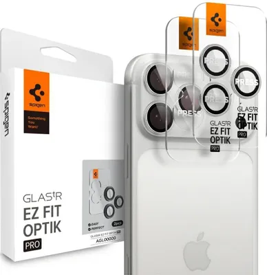 Immagine prodotto di Spigen Optik Pro EZ Fit, Apple, iPhone 17 Pro, resistente alle cadute, resistente ai graffi, argento, 2 pezzi