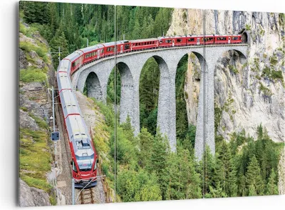 Produktbild von Bild auf Leinwand - Leinwandbild - 3 Teile - Viadukt Landwasser Zug - 165x110cm - Wand Bild - Wanddeko - Wandbilder - Leinwanddruck - Bilder - Wanddekoration - Leinwand bilder - CE165x110-4605