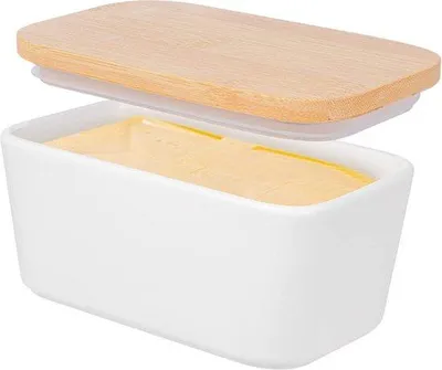 Produktbild von Keramische Botenhalter mit Holzabdeckung, 250 g Butterfassung, Porzellanvintage-Butterfass