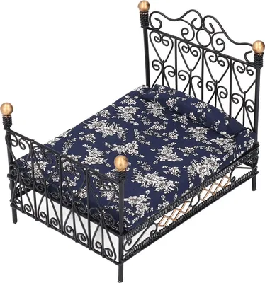 Obrázek produktu pro 1:12 Mini domeček pro panenky Dvoulůžko Simulační scéna Life Princess Bed Železná postel pro panenky Dvoulůžko