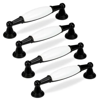 Produktbild von Vintage Möbelgriffe 4 Stück, Griffe für Möbel, Lochabstand 96 mm, Schrankgriffe Schwarz Porzellan