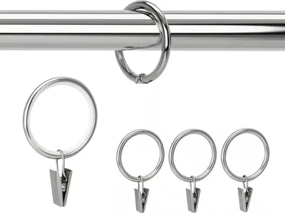 Produktbild von 100 Stück Metall Gardinenringe mit Clips Farbe Nickel für 25 mm & 30 mm Gardinenstangen Vorhangringe 35 mm Innendurchmesser Leises Gleiten