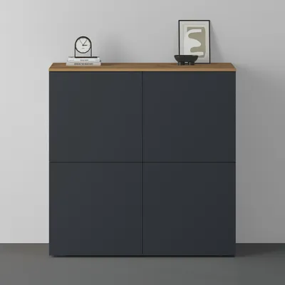 Image de doporro Buffet Commode 100cm Meuble de Rangement Chêne Clair et Gris Noir Mat Placard Salon Salle à Manger 4 Portes Schrank04