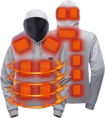 Produktbild von ASKSA Herren Damen Beheizbarer Hoodie Heated Beheizter Kapuzenpullover Heizung 17 Heizzonen 3 Temperaturregelung Heizzonen Hoodiebeheizbarer Pullover,Grau,S