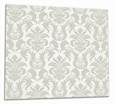 Produktbild von Wallario Herdabdeckplatte aus Glas, Größe 60 x 52 cm 2-teilig, Motiv Königliche Schnörkelei in weiß und beige