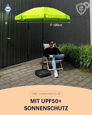Produktbild von FARE Sonnenschirm M Höhenverstellbar Knickvorrichtung Lichtschutzfaktor UPF 50+ ⌀180cm, Farbe:Grasgrün