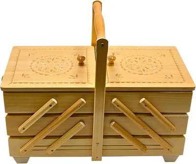 Imagen del producto de Silecomplaza: Caja de costura de alta calidad, fabricada en madera contrachapada con 7 compartimentos, color natural, dimensiones: 42 x 20 x 21 cm