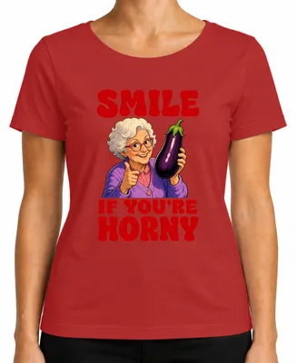Produktbild von Smile If You're Horny Oma Aubergine Witzig Statement Sarkasmus Damen T-Shirt, Rot, M