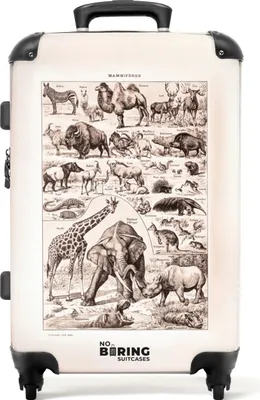 Produktbild von NoBoringSuitcases.com® Großer Koffer - Tiere - Retro - Illustration - Schwarz und weiß - Kombinationsschloss TSA - Hartschalen Trolley 4 Rollen - 72 liter - Reisekoffer - 66 cmKoffer Mittelgroß 67x43x25 cm, 72L,