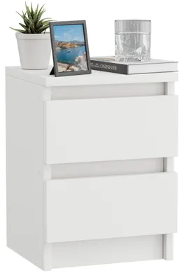 Image de Table de chevet avec 2 tiroirs, de couleur blanche, idéale pour les chambres modernes