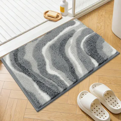 Zdjęcie produktu dla Dywanik łazienkowy 80 x 120 cm, szary, antypoślizgowy, mikrofibra, do prysznica i wanny