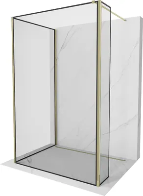 Image de Mexen Kioto Baignoire-douche 120 x 110 x 40 cm, noir, or - 800-120-110-221-50-70-040