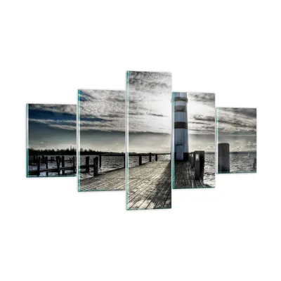 Produktbild von Bilder auf glas - See Leuchtturm Holzbrücke Wasser - 125x70cm - Glasbilder - Wandbilder - Kunstdruck - zum Aufhängen bereit - Wanddekoration aus Glas - Glas Bilder - Wandbild auf Glas - GEA125x70-0330