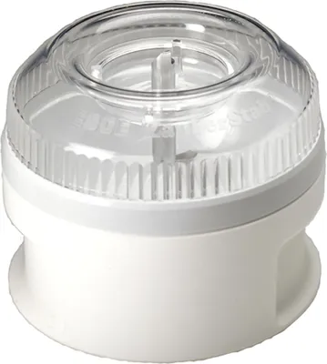 A white and clear kitchen appliance attachment.
