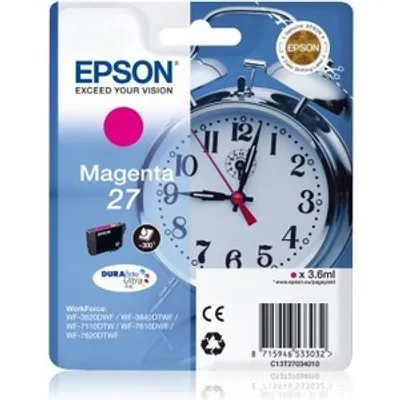 Produktbild von Epson Alarm clock Singlepack Magenta 27 DURABrite Ultra Ink, Magenta, Tinte auf Pigmentbasis, 3,6 ml, 1 Stück(e), 300 Seiten