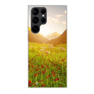 Produktbild von MuchoWow® Handyhülle Schutzhülle Hülle für Samsung Galaxy S22 Ultra Blumen - Berg - Sonne Silikon Softcase Handy Hülle - Abbildung