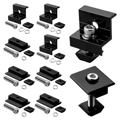 Produktbild von 10 Solarmodul-Klemmen 30/35mm, Schwarz, 6 Mittelklemmen und 4 Endklemmen zur Montage von 4 Modulen, Aluminium Halterung für gerahmte Solarmodule