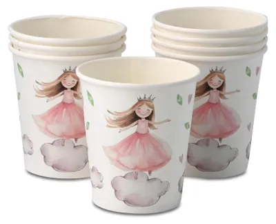 8 Papierbecher 200 ml Prinzessin, Einwegbecher plastikfrei