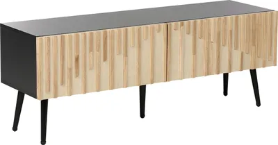 Produktbild von BELIANI TV-Schrank Hellbraun u. Schwarz MDF Massivholz mit Türen Stauraum Aufbewahrung Moderner Stil Fernsehschank TV Möbel für Schlafzimmer