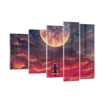 Produktbild von Bilder auf glas - 5 Teile - Mond Schaukel Frau - 150x100cm - Glasbilder - Wandbilder - Bilder - zum Aufhängen bereit - Wanddekoration aus Glas - Glas Bilder - Wandbild auf Glas - GEG150x100-5095