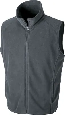 A gray fleece vest is shown against a white background.