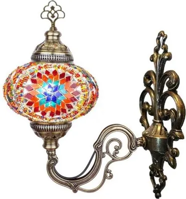 Productafbeelding van Turkse wandlamp in rood-oranje, in Marokkaanse stijl met oosters mozaïek – sfeerverlichting