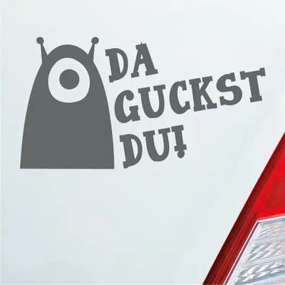 Produktbild von Auto Aufkleber Da guckst du! Alien Monster 15x8 cm Grau Sticker Heckscheibenaufkleber
