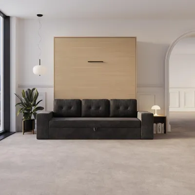 Produktbild von Schrankbett M3 160x200 (Tiefe 55cm) Vertikal Kaiser Eiche  inkl.SOFA Anthrazit