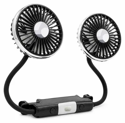 Produktbild von Auto Ventilator Doppelkopf USB, 360° drehbarer Fahrzeugventilator mit LED und 3 Geschwindigkeitsstufen