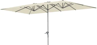 Zdjęcie produktu dla Parasol podwójny Outsunny z korbą 451 x 264 cm, ochrona UV 50+, wiatroodporny parasol ogrodowy, parasol balkonowy, aluminiowy parasol rynkowy, ochrona przeciwsłoneczna na balkon, taras, ogród, kremowo-biały