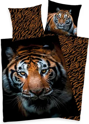 Produktbild von Dwustronny komplet pościeli z tygrysem 135 x 200 cm 80 x 80 cm 100% bawełna