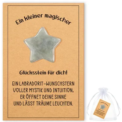 Immagine prodotto di Set di pietre portafortuna a forma di stella, con biglietto illustrativo e confezionato in sacchetto di organza, composto da occhio di tigre e labradorite