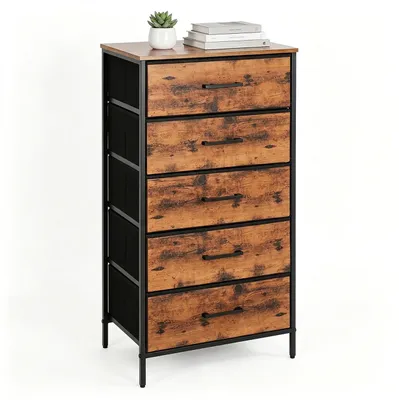 Image de Commode Relaxdays, dimensions : 94 x 45 x 30 cm, 5 tiroirs en tissu, métal, MDF, idéale pour l'entrée, la chambre, commode d'entrée, couleur : marron/noir, Image générée par une IA