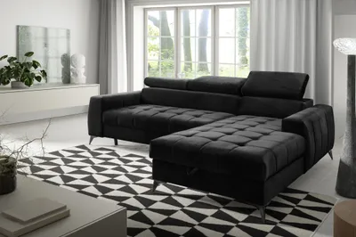 Produktbild von AX LIVING Schwarze Eckcouch mit Schlaffunktion Arkucio Mini 260 cm R
