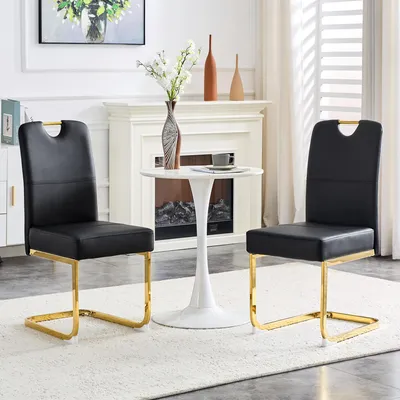 Produktbild von Set von 2 schwarzen verdickten Essstühlen mit eingebauten Frühjahrspaketen und ergonomischem Design - perfekt Kombination aus Komfort und Eleganz Black