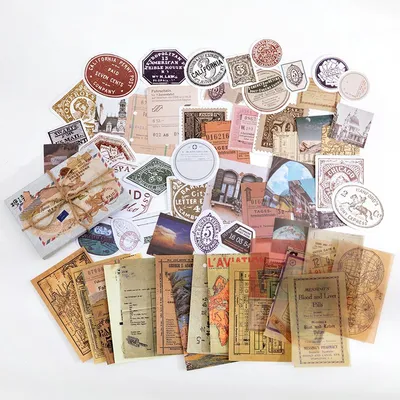 Produktbild von Vintage Sticker Set 60 Stück – Scrapbook & Junk Journal Aufkleber