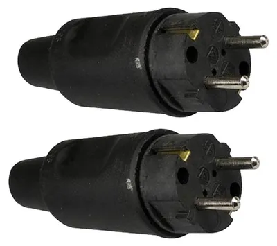 Productafbeelding van Rubberen Stekker met Randaarde - 16A 230V - Zwart - Per 2 stuks