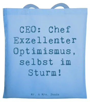 Produktbild von Mr. & Mrs. Panda Shopping Tasche Spruch CEO Optimismus - Sky Blue - Geschenk, Berufsgestaltung, Berufsalltag, Tote Bag, Laptoptasche, Unternehmensführung, Lebensfreude