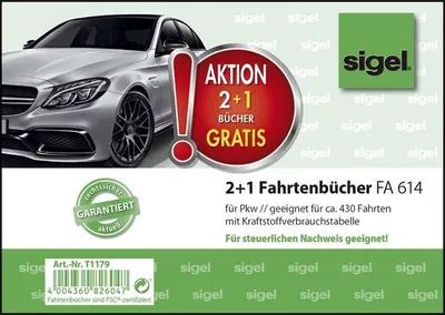 Immagine prodotto di Sigel® T1179 2 + 1 Giornale d'azione per auto - con rilegatura a punti, A6 orizzontale, 40 fogli