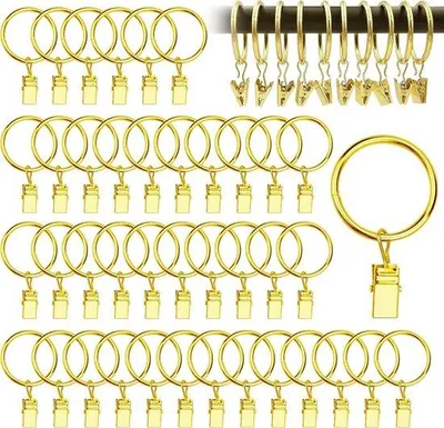 Produktbild von Vorhangringe mit Clips - 40 Stück - 32 mm Metall für Duschvorhänge und Vorhangschienen