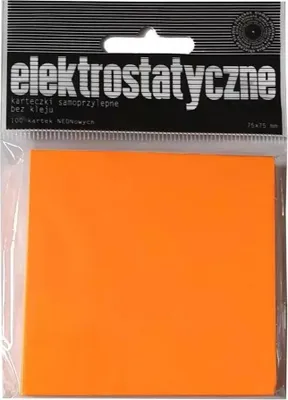 Obrázek produktu pro Karteczki elektrostatyczne samoprzylepne 75x75 mm 100 sztuk pomarańczowe