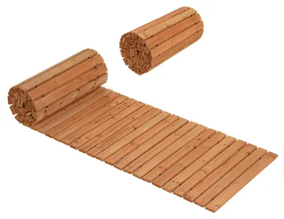 Image de Allée COSTWAY en bois de sapin, 367 x 55 cm, allée de jardin résistante aux intempéries, allée déroulable, allée en bois, marches de jardin, marches en bois, dalles, allées naturelles