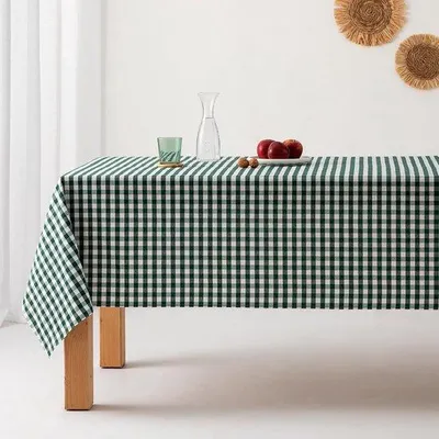 Image de Nappe rectangulaire en coton imperméable, verte, 140 x 100 cm