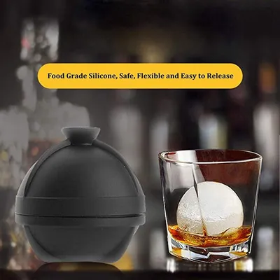 Zdjęcie produktu dla Zestaw 3 kostek lodu Jumadas – duże kostki do whisky – okrągłe kostki lodu – koktajle/napoje bezalkoholowe – szczelne – silikon – średnica 6 cm – kolor czarny – pomysł na prezent!