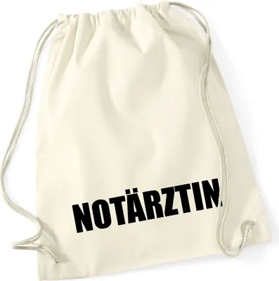Produktbild von Huuraa Turnbeutel Notärztin Schriftzug 12 Liter Natural Baumwolle Rucksack Geschenkidee