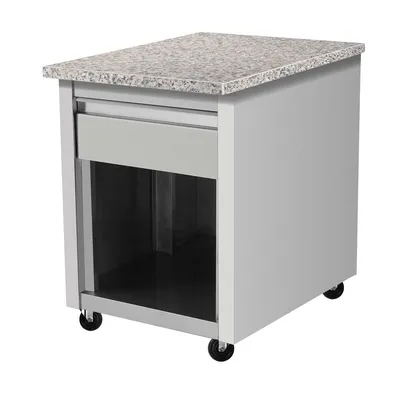 Produktbild von Kassentisch aus Edelstahl, Granit rosa-grau, mit Holzverkleidung, 60 x 82 (THASR68)