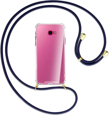 Produktbild von Handykette Backcover-Schutzhülle mit Band (Metall goldfarben) für Samsung Galaxy J4 Plus - dunkelblau