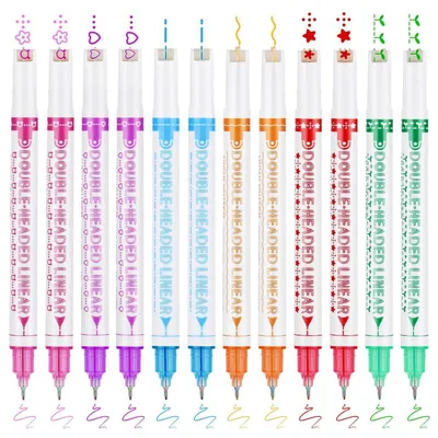 Immagine prodotto di Set di pennarelli fluorescenti, 12 pezzi, design curvo, punta doppia, colori pastello, ideali per scrapbooking, journaling e appunti