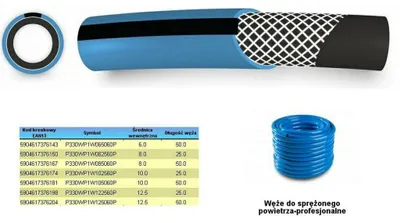 Druckluftschlauch POLIX 6 mm Durchmesser, 50 m Länge, 4-lagig, blau