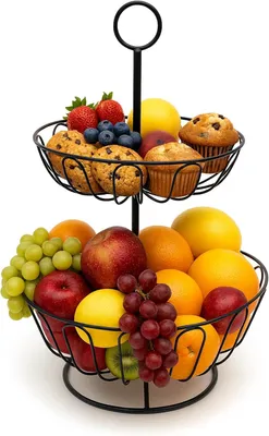 Image de Panier à fruits à plusieurs niveaux - 2 niveaux - Panier à fruits en métal pour la cuisine - Plusieurs niveaux - 43x28x28 cm - Noir